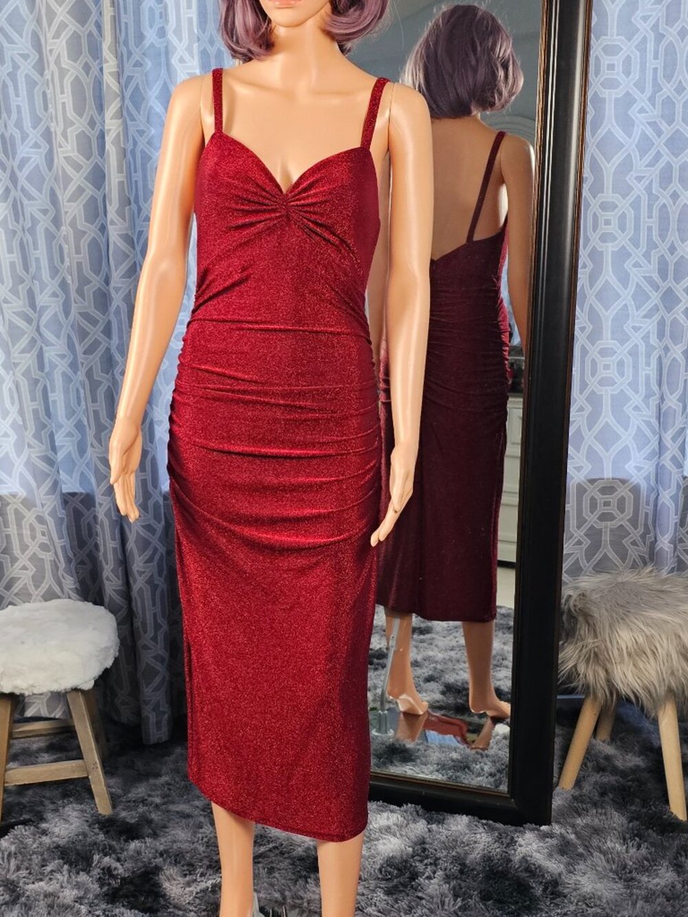 DB Studio Burgundy Sweetheart Midi Dress – Size 6